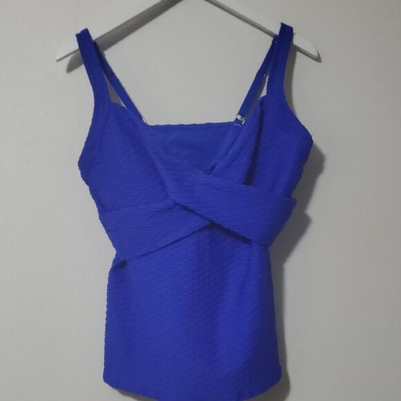 Lands' End Blue Asymmetrical Wrap Tank  Swim Top - Picture 1 of 5